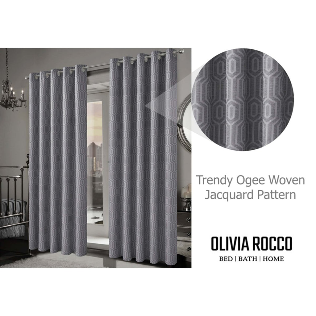OLIVIA ROCCO Paris Eyelet Jacquard Curtains Grey Geometric Pattern Thermal Insulated - Joe’s Haven
