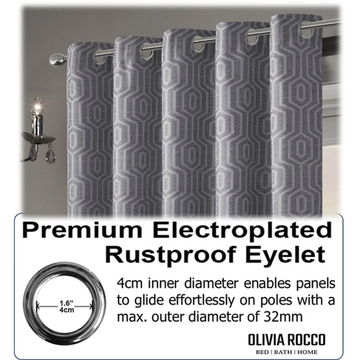 OLIVIA ROCCO Paris Eyelet Jacquard Curtains Grey Geometric Pattern Thermal Insulated - Joe’s Haven