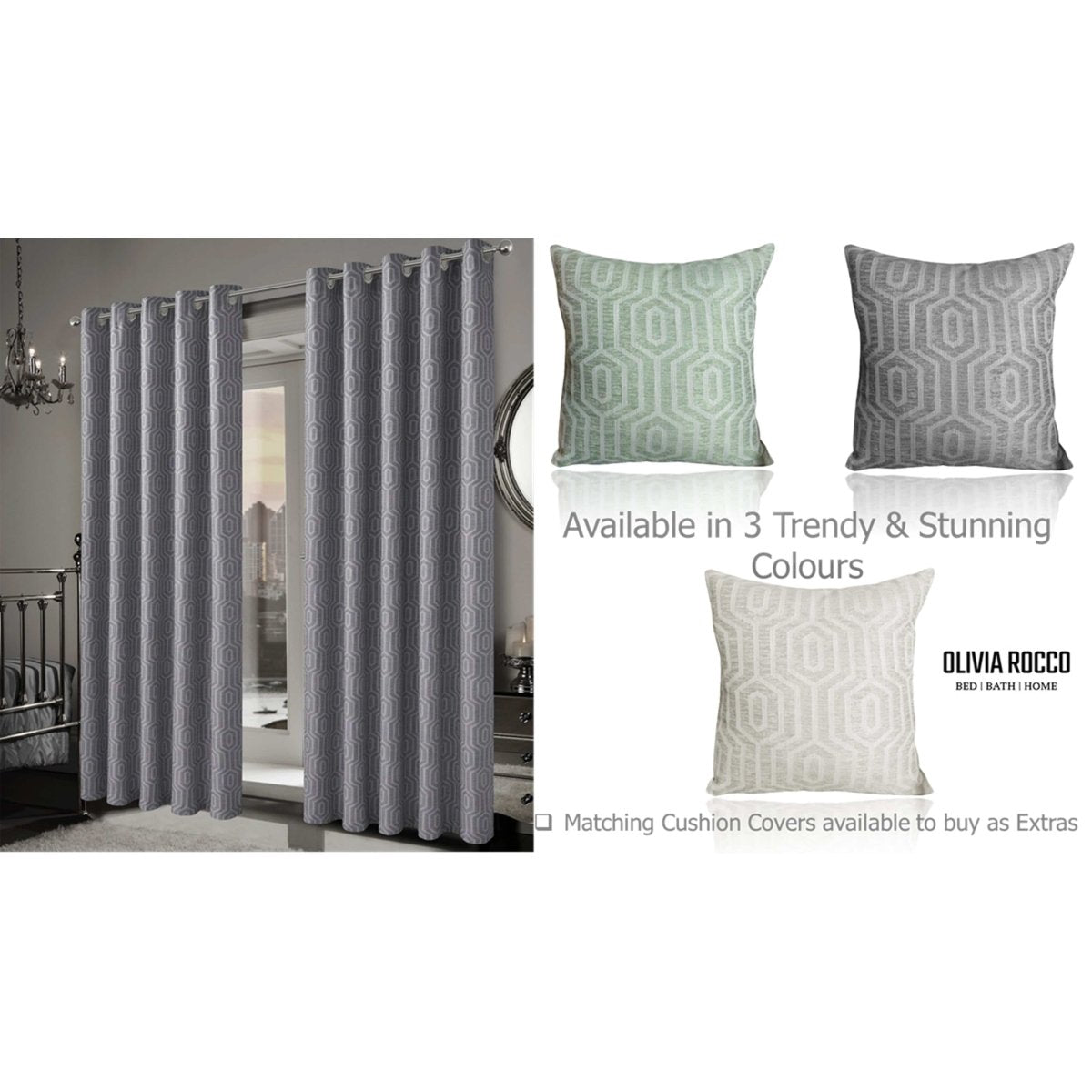 OLIVIA ROCCO Paris Eyelet Jacquard Curtains Grey Geometric Pattern Thermal Insulated - Joe’s Haven