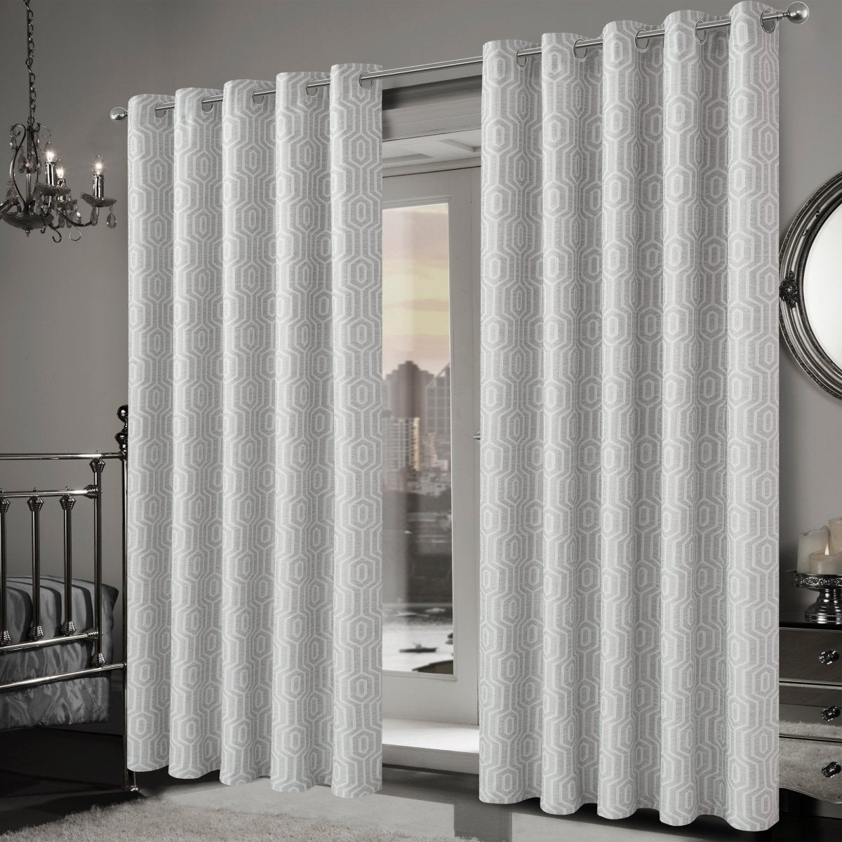 OLIVIA ROCCO Paris Eyelet Jacquard Curtains Natural Geometric Pattern Thermal Insulated - Joe’s Haven