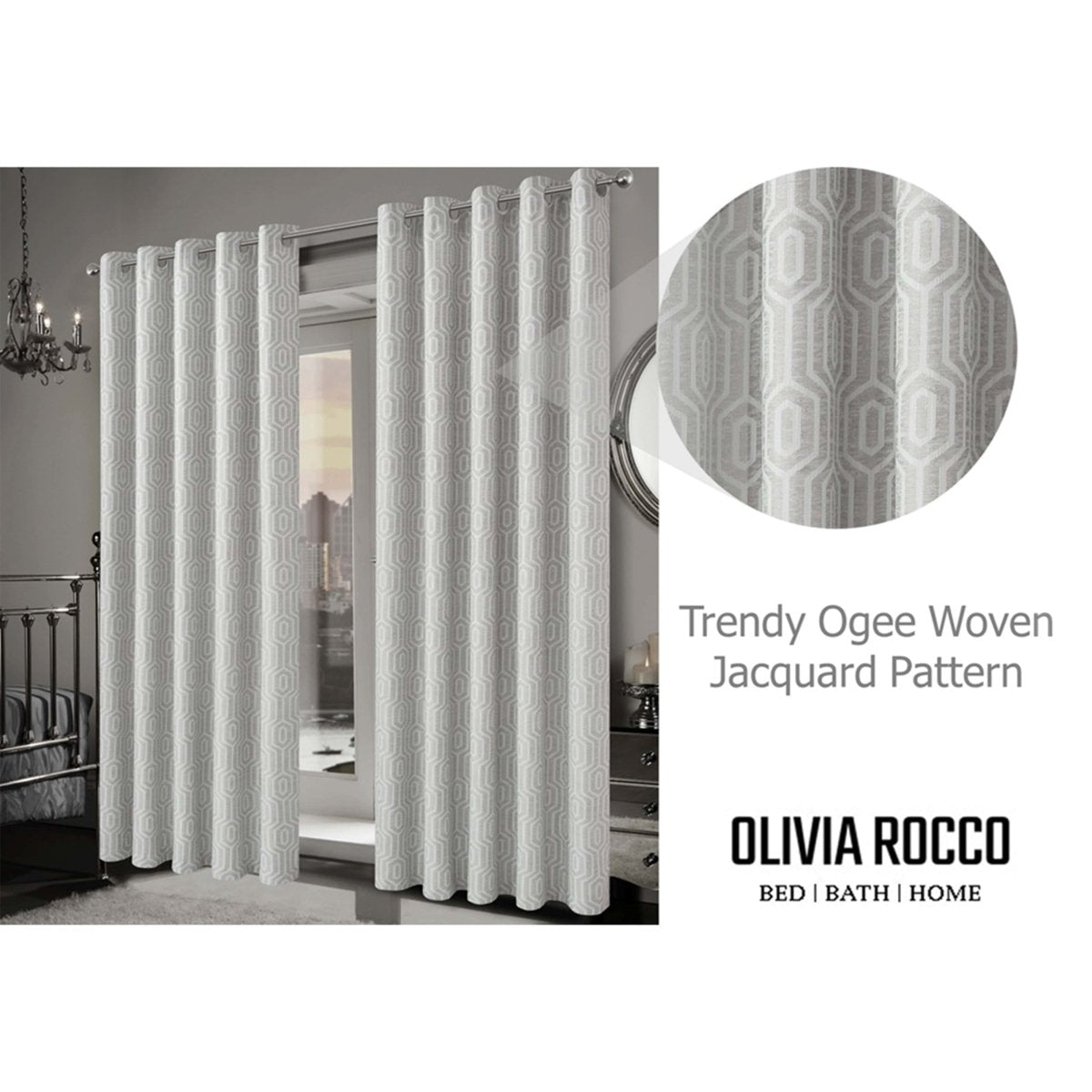 OLIVIA ROCCO Paris Eyelet Jacquard Curtains Natural Geometric Pattern Thermal Insulated - Joe’s Haven