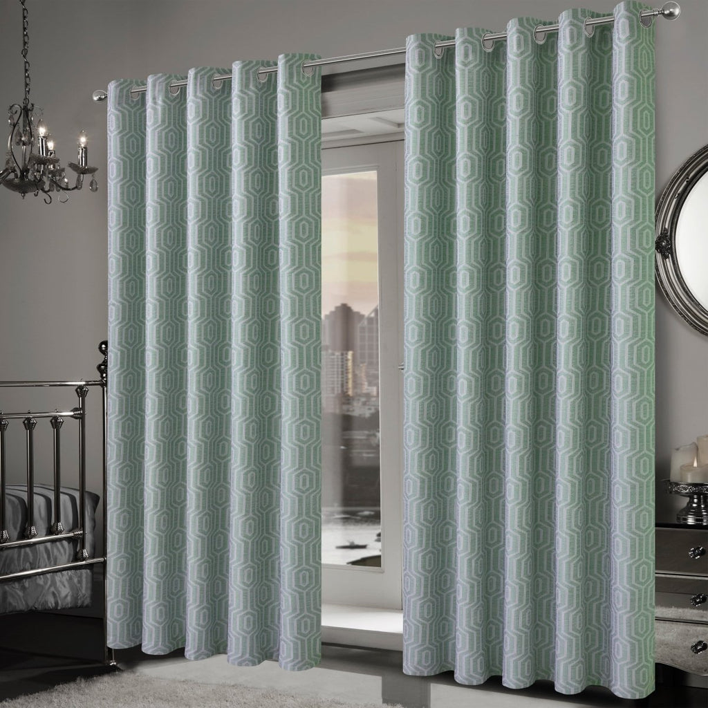 OLIVIA ROCCO Paris Eyelet Jacquard Curtains Sage Green Geometric Pattern Thermal - Joe’s Haven
