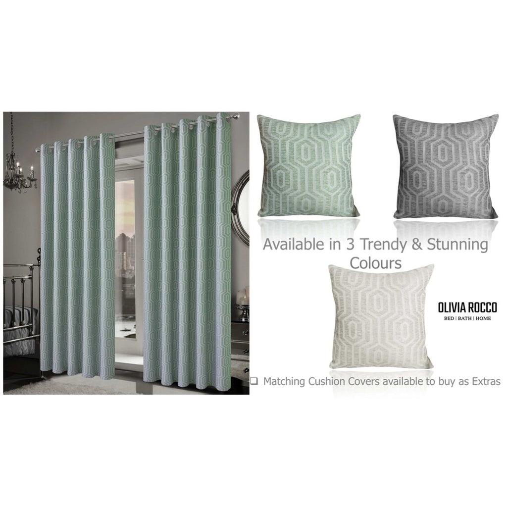 OLIVIA ROCCO Paris Eyelet Jacquard Curtains Sage Green Geometric Pattern Thermal - Joe’s Haven