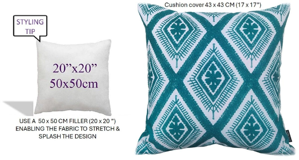 OLIVIA ROCCO Meze Teal Waterproof Cushion Covers 43 x 43 cm Reversible Breathable Indoor - Joe’s Haven