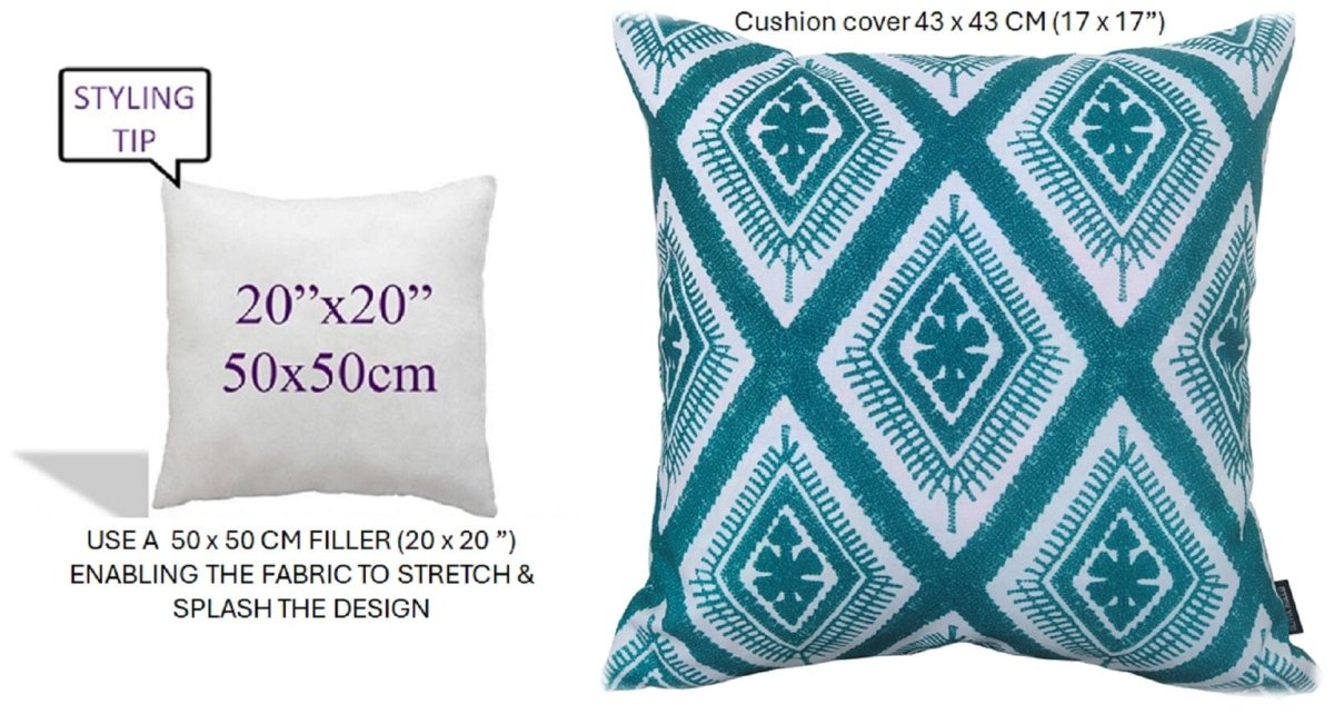 OLIVIA ROCCO Meze Teal Waterproof Cushion Covers 43 x 43 cm Reversible Breathable Indoor - Joe’s Haven