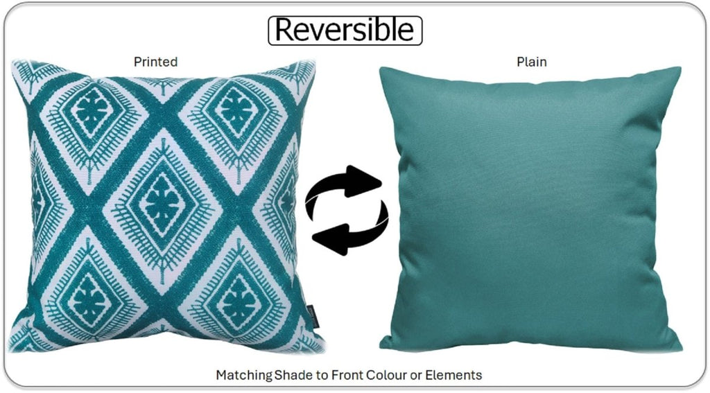 OLIVIA ROCCO Meze Teal Waterproof Cushion Covers 43 x 43 cm Reversible Breathable Indoor - Joe’s Haven