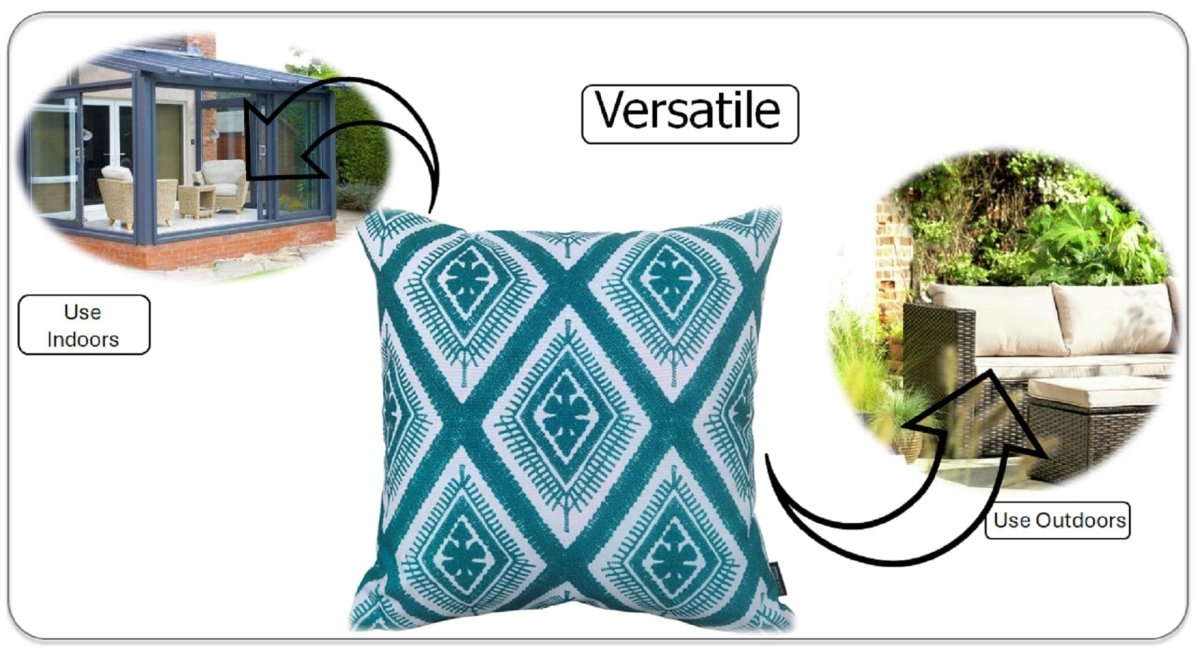 OLIVIA ROCCO Meze Teal Waterproof Cushion Covers 43 x 43 cm Reversible Breathable Indoor - Joe’s Haven