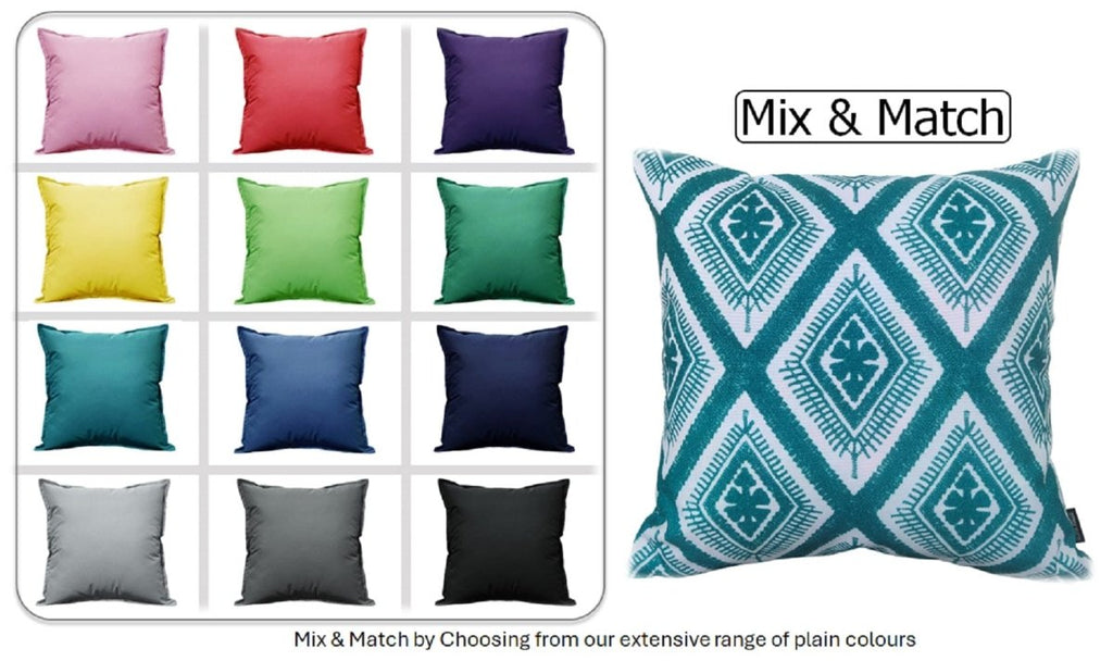 OLIVIA ROCCO Meze Teal Waterproof Cushion Covers 43 x 43 cm Reversible Breathable Indoor - Joe’s Haven