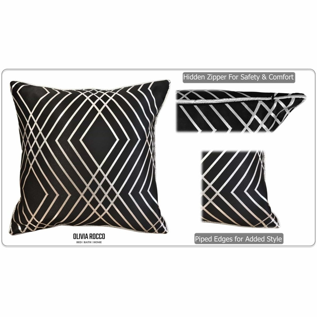 OLIVIA ROCCO Geo Sparkle Cushion Covers 2 Pack Geometric Decorative Pillow Cases Black Hotel - Style Sofa or Bed Accent - Joe’s Haven
