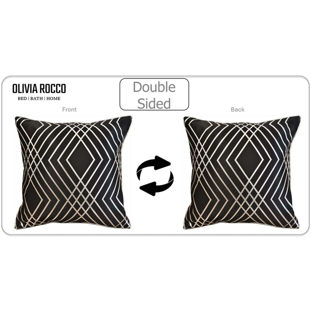 OLIVIA ROCCO Geo Sparkle Cushion Covers 2 Pack Geometric Decorative Pillow Cases Black Hotel - Style Sofa or Bed Accent - Joe’s Haven