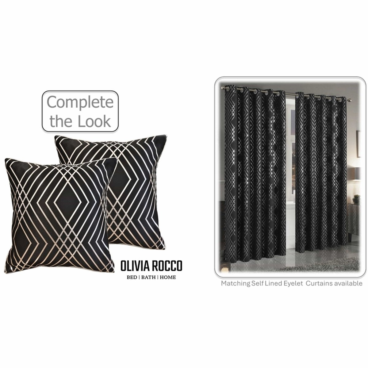 OLIVIA ROCCO Geo Sparkle Cushion Covers 2 Pack Geometric Decorative Pillow Cases Black Hotel - Style Sofa or Bed Accent - Joe’s Haven