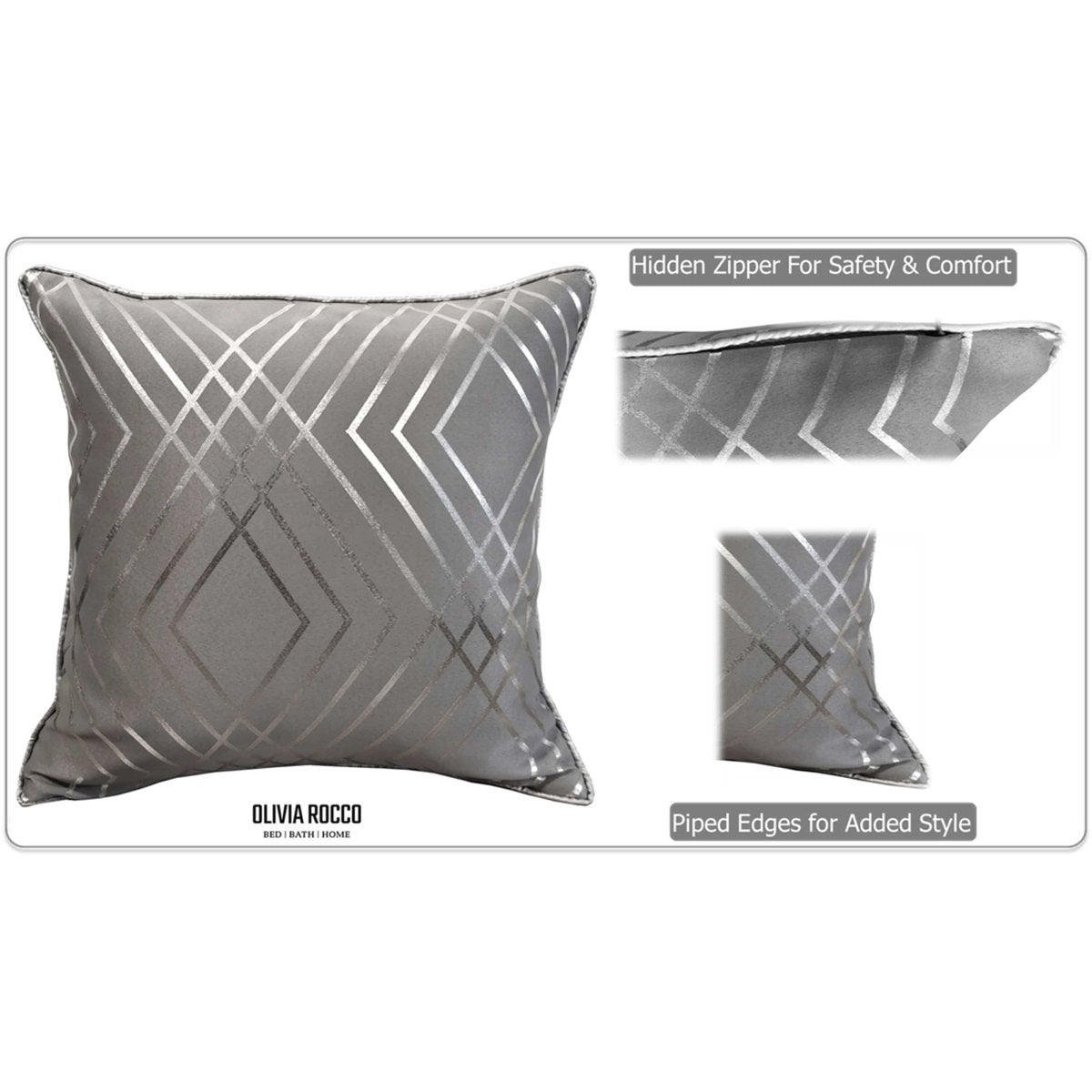 OLIVIA ROCCO Geo Sparkle Geometric Silver Cushion Covers 2 Pack For Sofa Bedroom Refresh Sofa Accent - Joe’s Haven