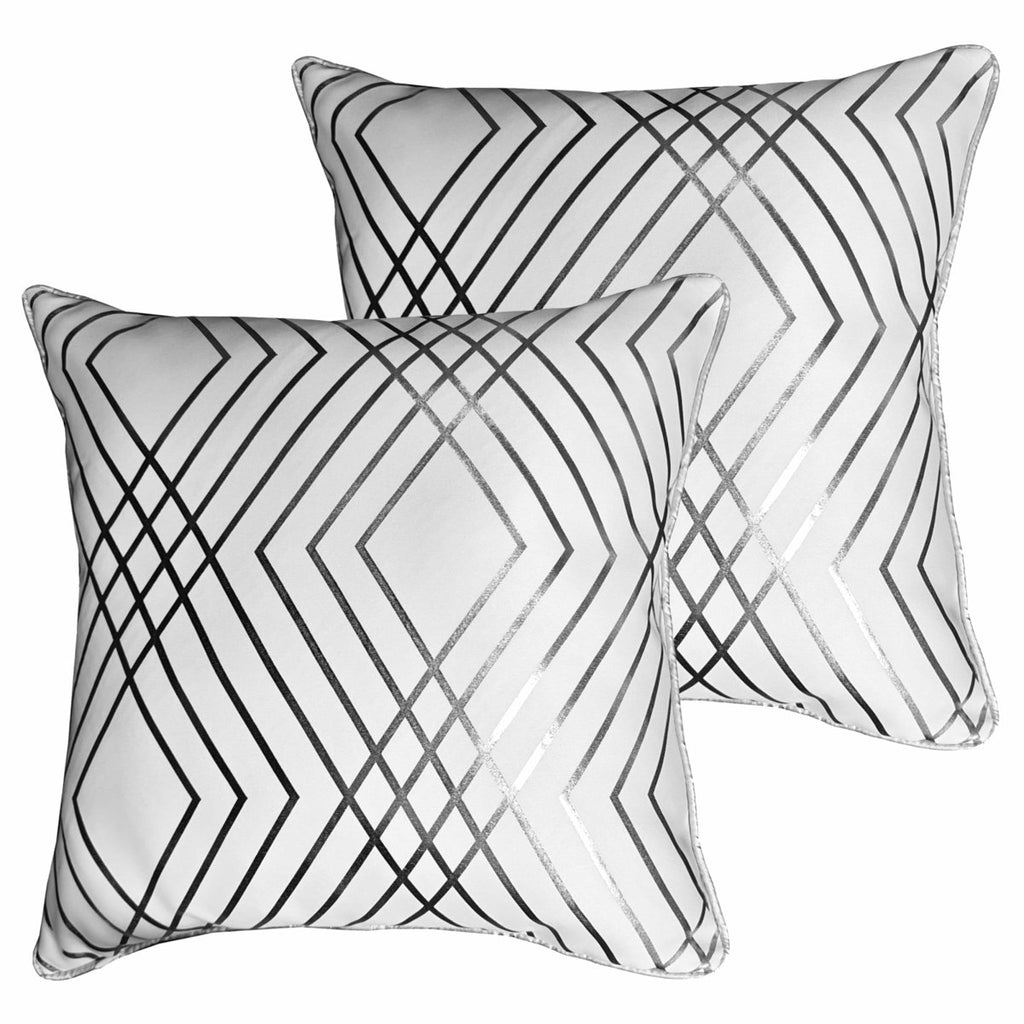 OLIVIA ROCCO Geo Sparkle Cushion Covers 2 Pack Geo White Decorative Pillow Cases For Sofa - Joe’s Haven