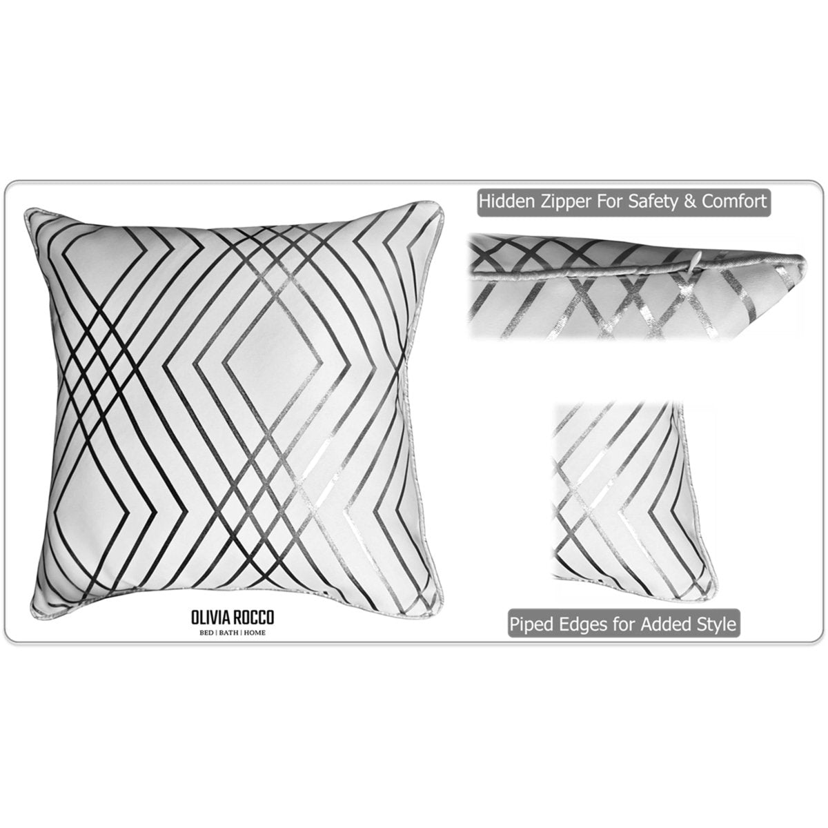 OLIVIA ROCCO Geo Sparkle Cushion Covers 2 Pack Geo White Decorative Pillow Cases For Sofa - Joe’s Haven