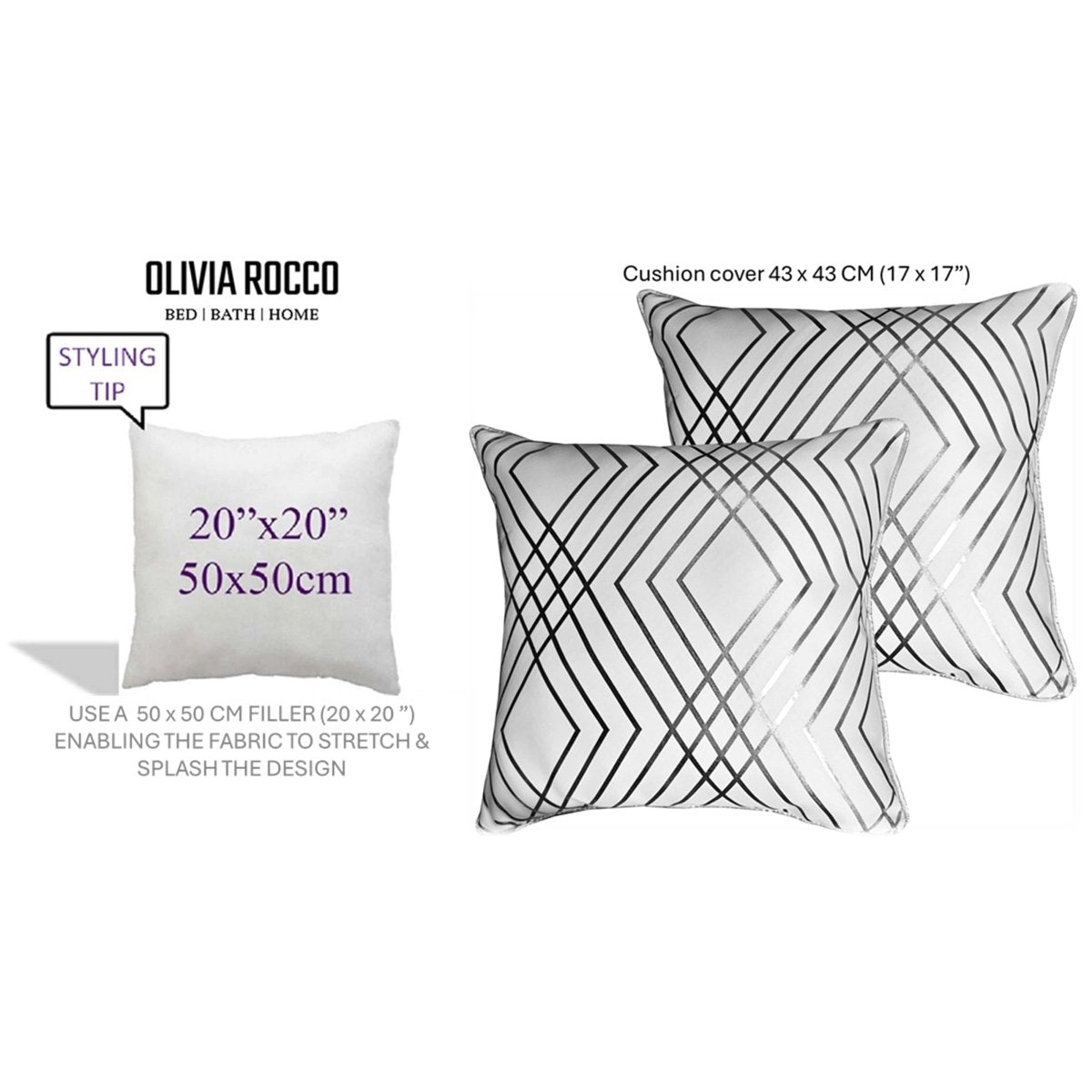 OLIVIA ROCCO Geo Sparkle Cushion Covers 2 Pack Geo White Decorative Pillow Cases For Sofa - Joe’s Haven