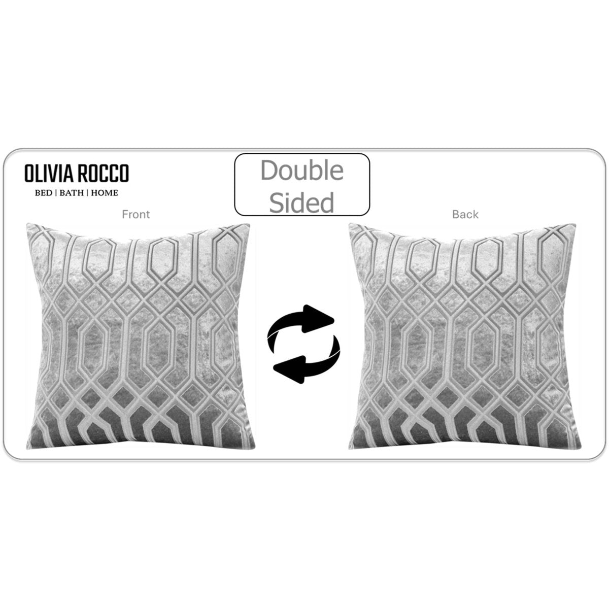 OLIVIA ROCCO Luxe Geo Velvet Cushion Covers 2 Pack Grey Geometric Textured Decorative - Joe’s Haven