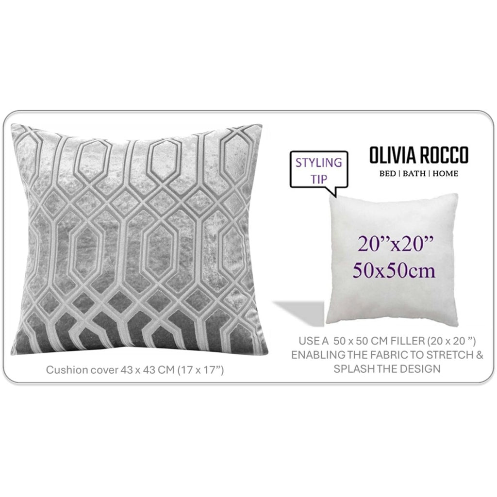 OLIVIA ROCCO Luxe Geo Velvet Cushion Covers 2 Pack Grey Geometric Textured Decorative - Joe’s Haven