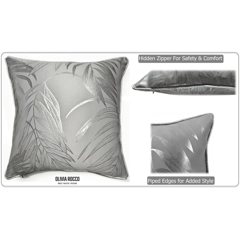OLIVIA ROCCO Leaf Sparkle 2 Pack Cushion Covers Leaf Silver Modern Decorative Throw - Joe’s Haven