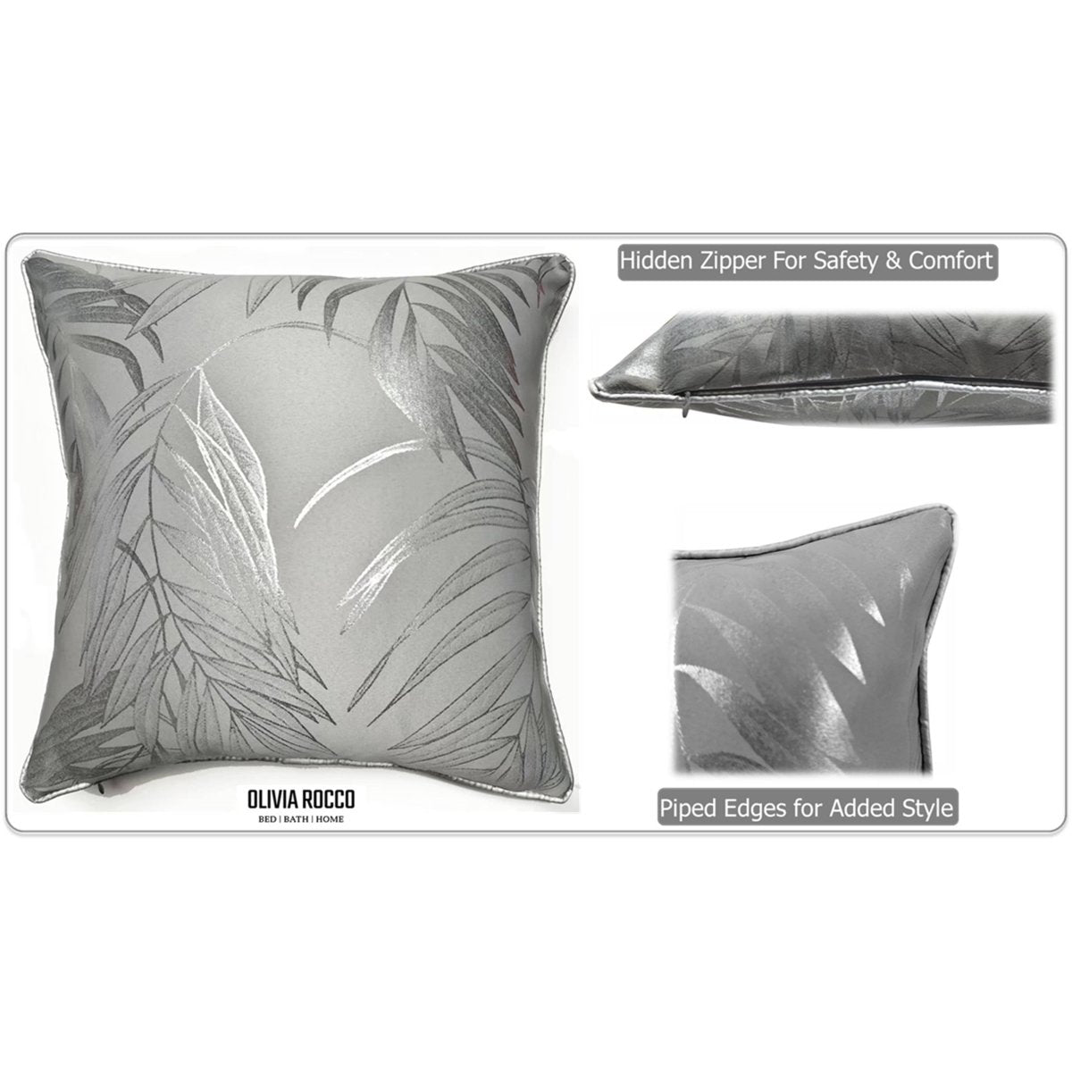 OLIVIA ROCCO Leaf Sparkle 2 Pack Cushion Covers Leaf Silver Modern Decorative Throw - Joe’s Haven