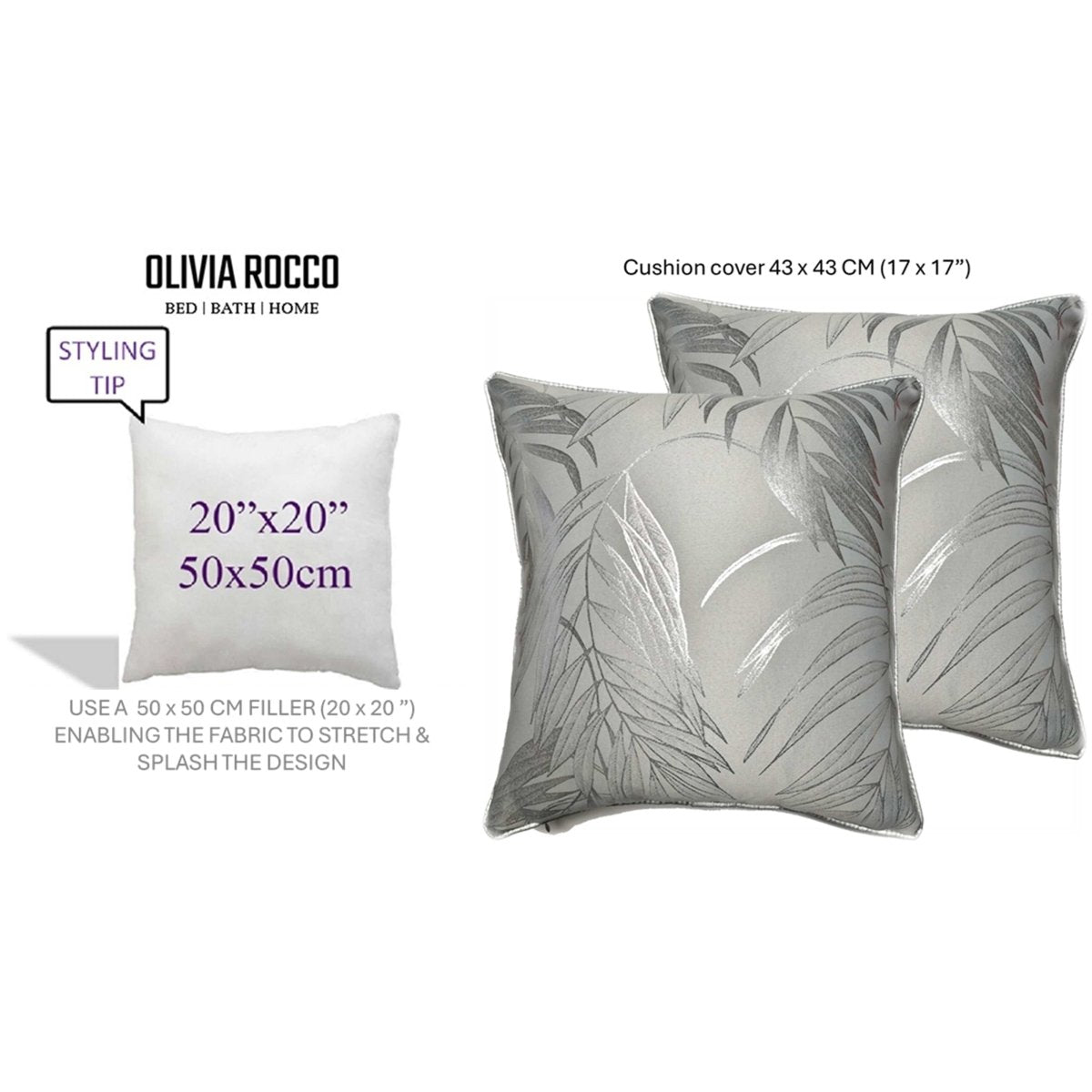 OLIVIA ROCCO Leaf Sparkle 2 Pack Cushion Covers Leaf Silver Modern Decorative Throw - Joe’s Haven