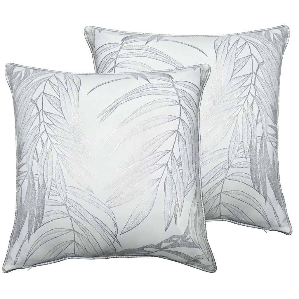 OLIVIA ROCCO Leaf Sparkle Set Of 2 Cushion Covers Leaf White Modern Decorative Throw - Joe’s Haven
