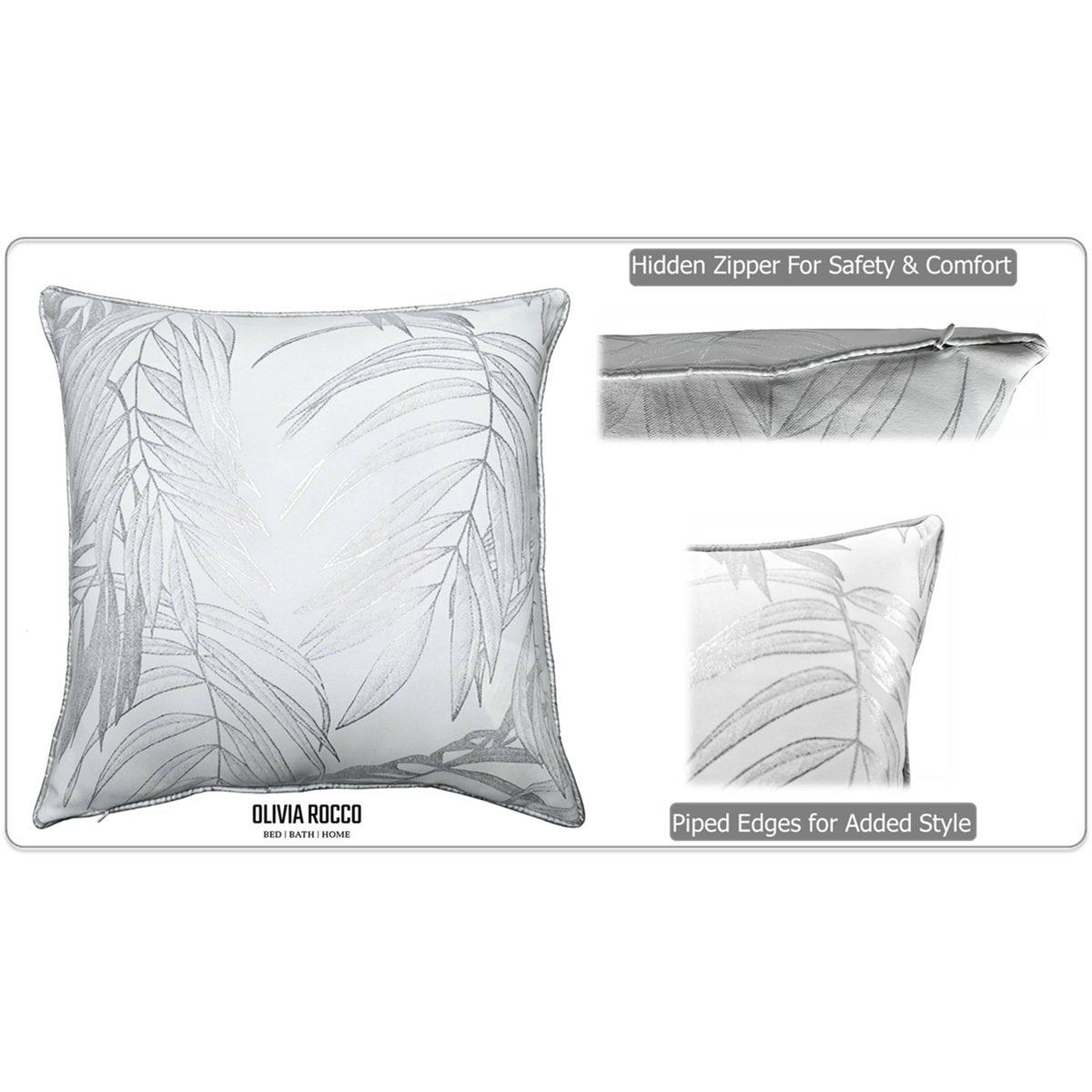 OLIVIA ROCCO Leaf Sparkle Set Of 2 Cushion Covers Leaf White Modern Decorative Throw - Joe’s Haven