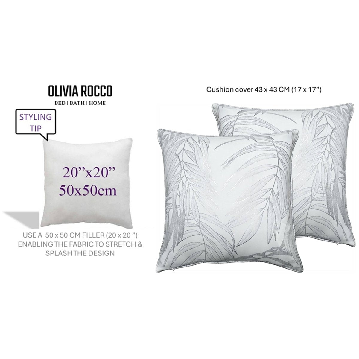 OLIVIA ROCCO Leaf Sparkle Set Of 2 Cushion Covers Leaf White Modern Decorative Throw - Joe’s Haven