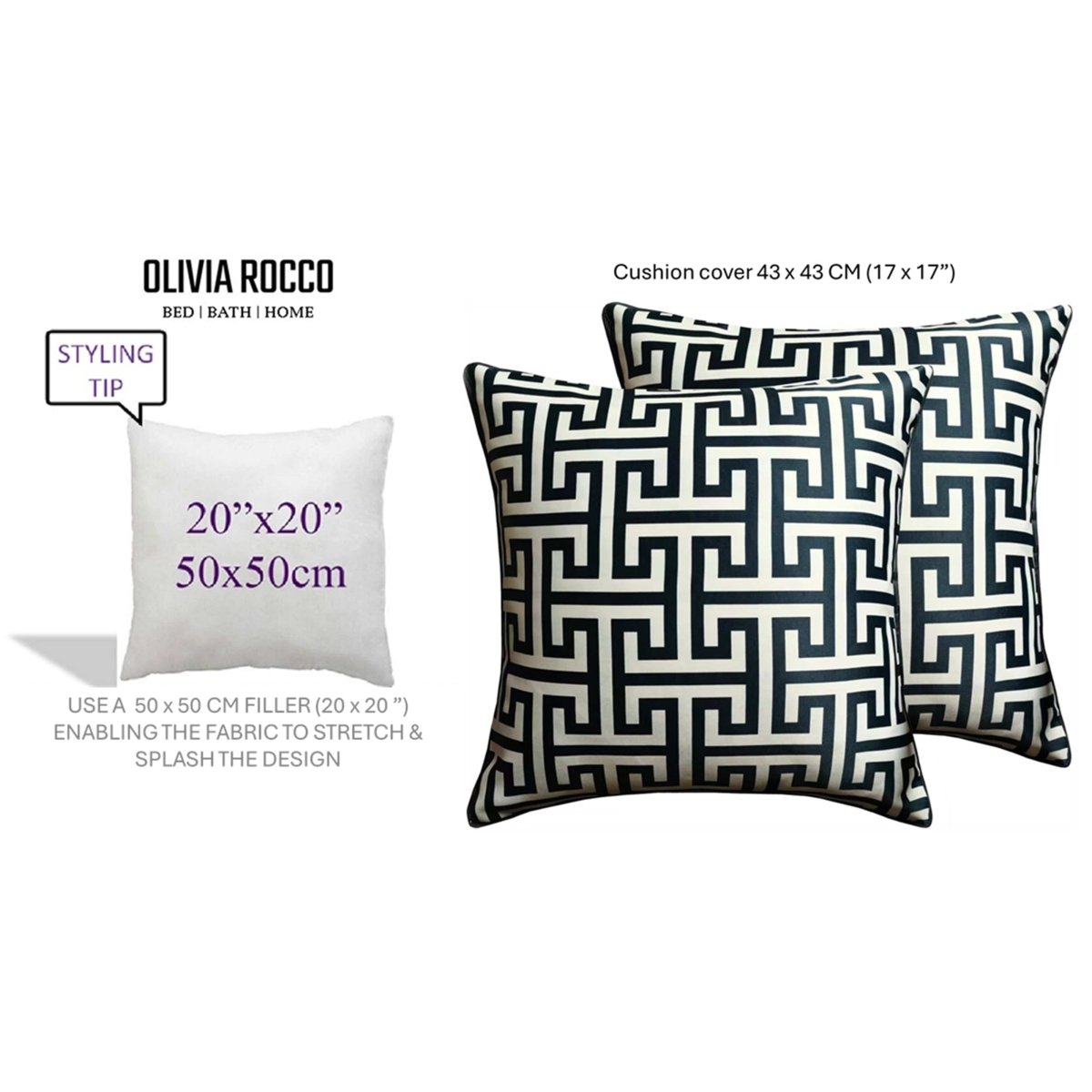 OLIVIA ROCCO Milano Black 2 Pack Scatter Cushion Covers Soft Touch with Hidden Zipper - Joe’s Haven