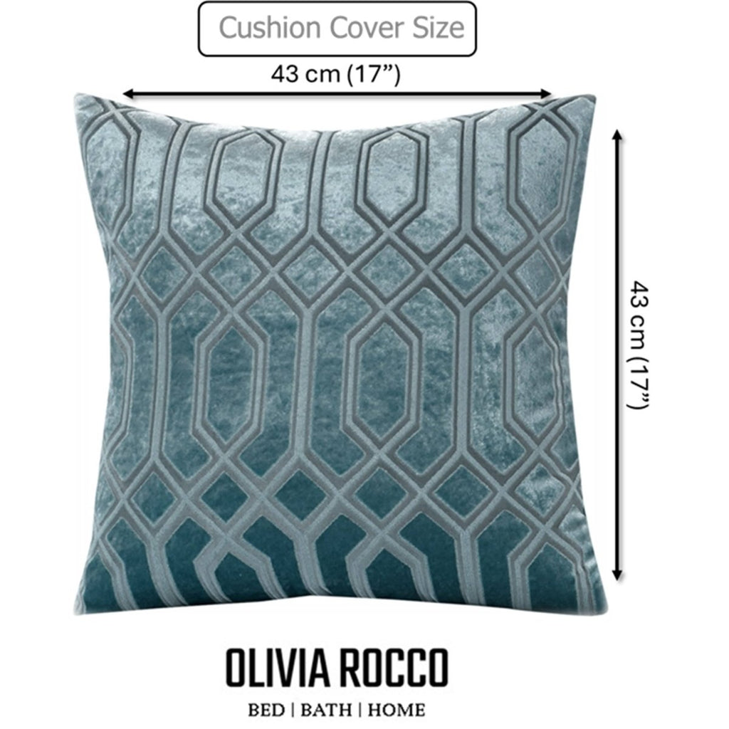 OLIVIA ROCCO Luxe Geo Velvet Cushion Covers 2 Pack Teal 43x43 cm Geometric Decorative - Joe’s Haven