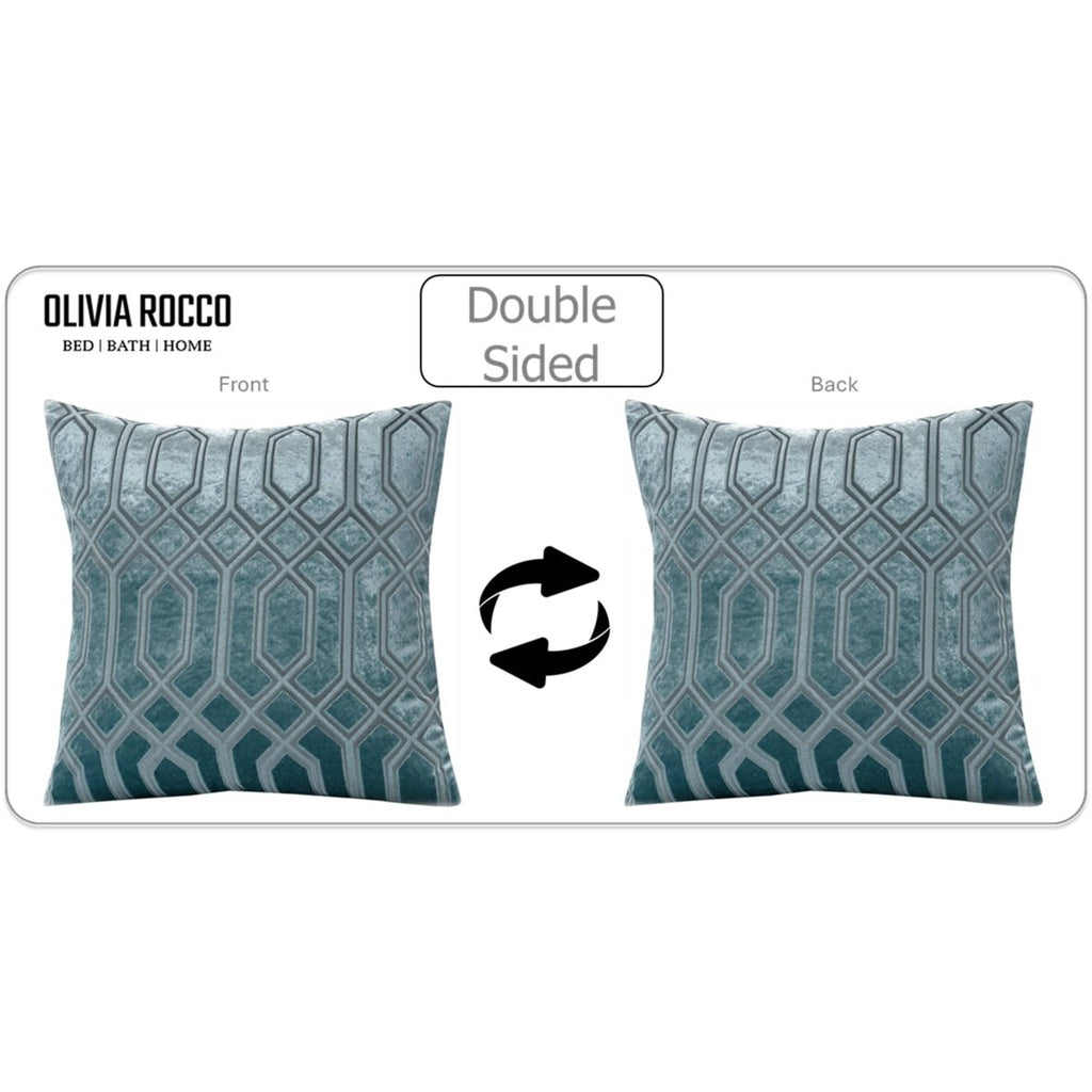 OLIVIA ROCCO Luxe Geo Velvet Cushion Covers 2 Pack Teal 43x43 cm Geometric Decorative - Joe’s Haven