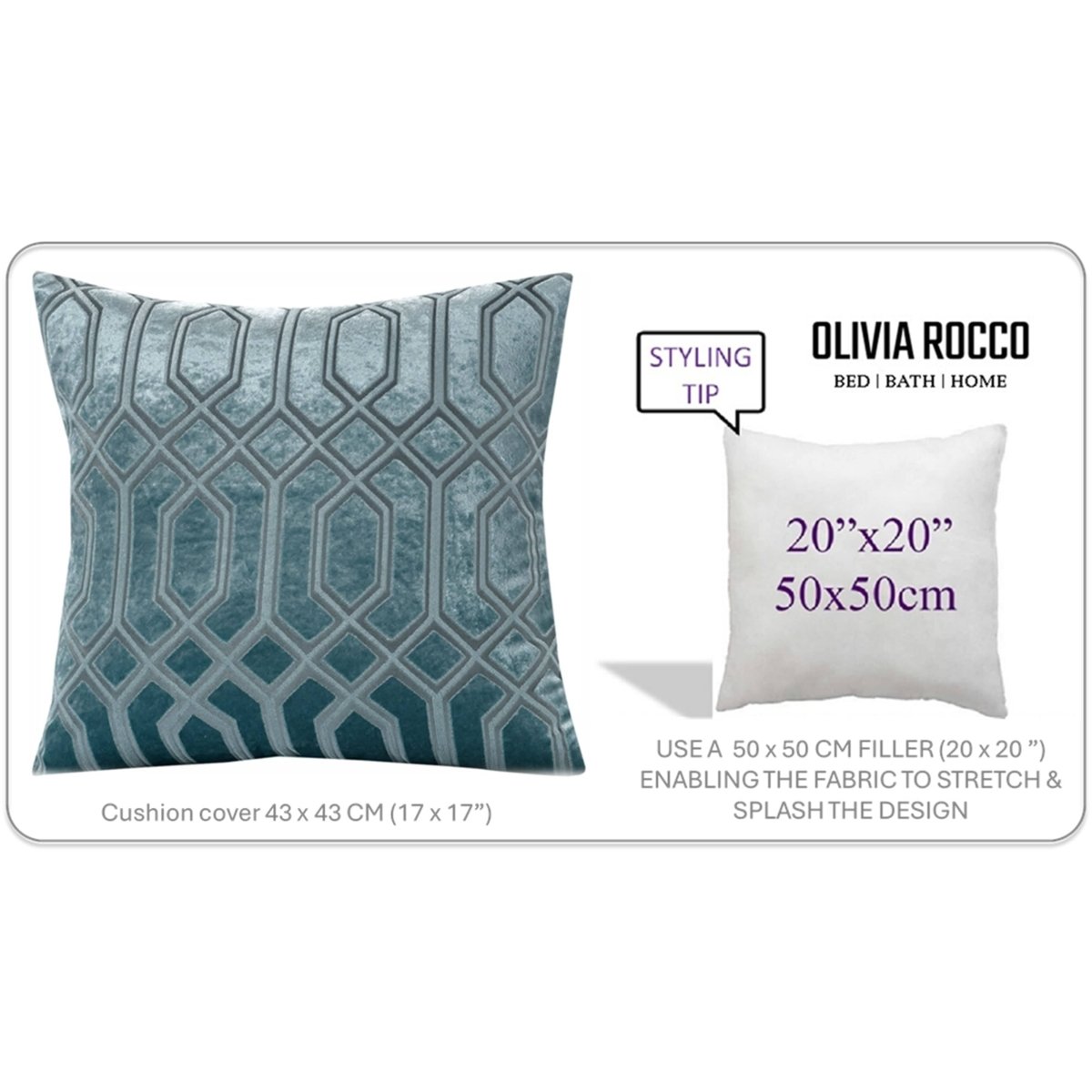 OLIVIA ROCCO Luxe Geo Velvet Cushion Covers 2 Pack Teal 43x43 cm Geometric Decorative - Joe’s Haven
