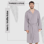 OLIVIA ROCCO Men's Hooded Waffle Cotton Bathrobe Grey 100% Cotton Super Absorbent Spa
