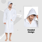 OLIVIA ROCCO Men's Hooded Waffle Cotton Bathrobe White Super Absorbent Spa Robe Cosy Easy-Care Nightwear Set