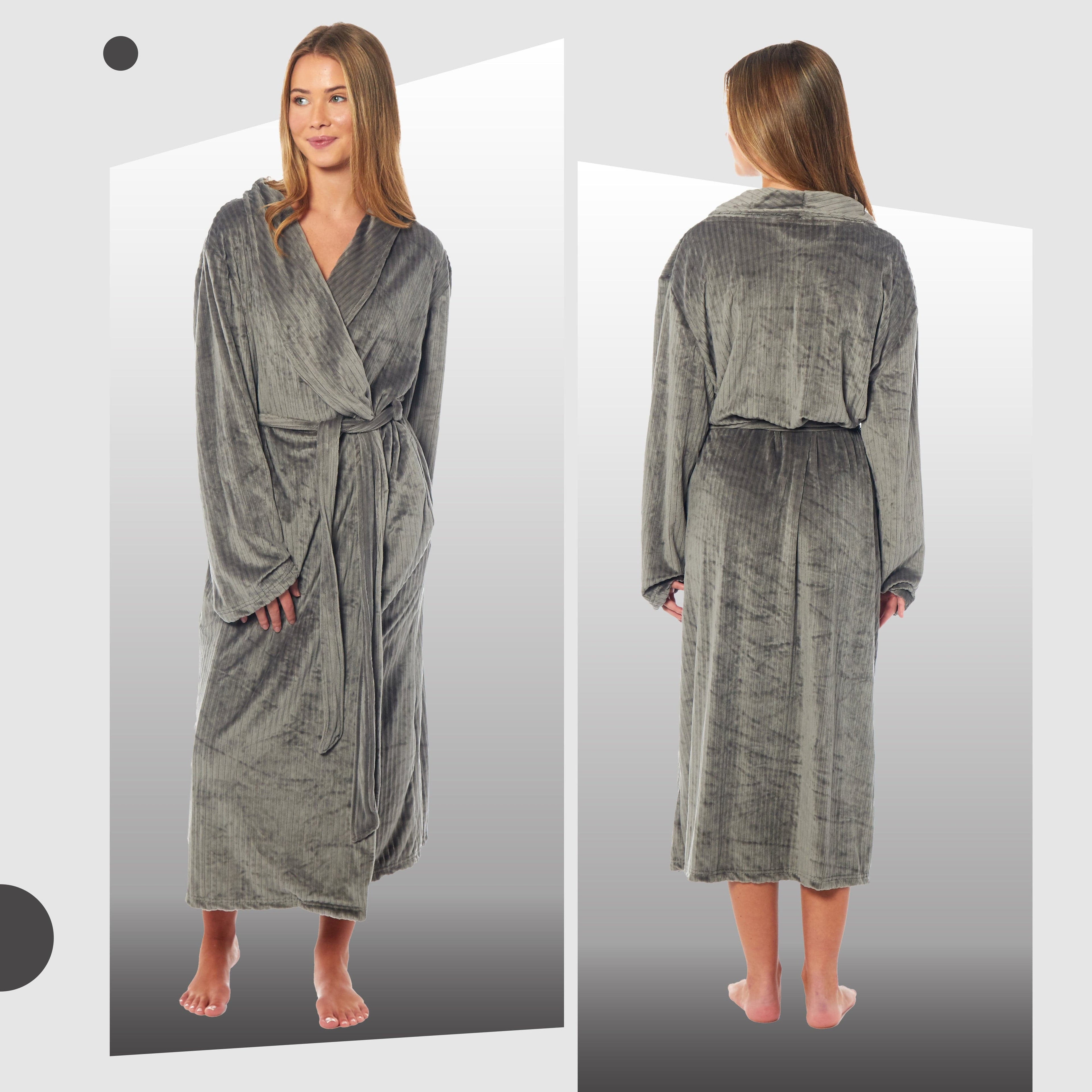 OLIVIA ROCCO Womens Stripe Jacquard Soft Warm Long Dressing Gown With Belt Pockets Shawl