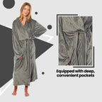 OLIVIA ROCCO Womens Stripe Jacquard Soft Warm Long Dressing Gown With Belt Pockets Shawl