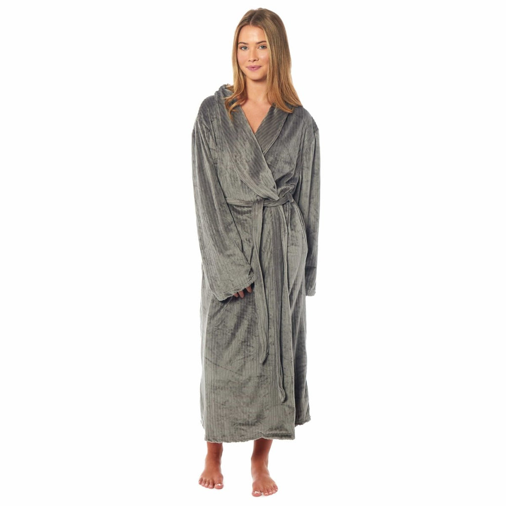 OLIVIA ROCCO Womens Stripe Jacquard Soft Warm Long Dressing Gown With Belt Pockets Shawl - Joe’s Haven