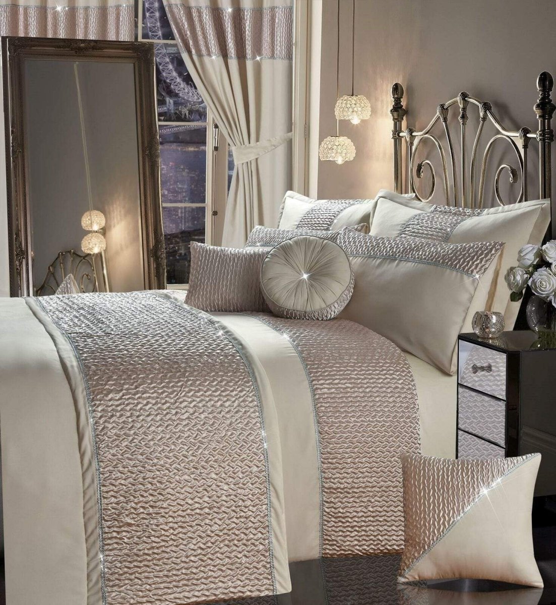 OLIVIA ROCCO Zenia Duvet Cover Set With Quilted Trim And Diamante Detailing For Luxurious - Joe’s Haven