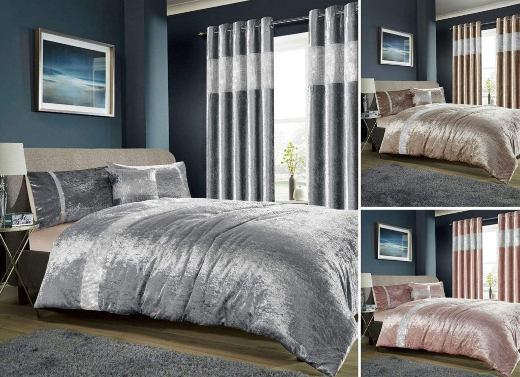 OLIVIA ROCCO Diamante Crushed Velvet Duvet Set Breathable OEKO - TEX Certified Bedding - Joe’s Haven
