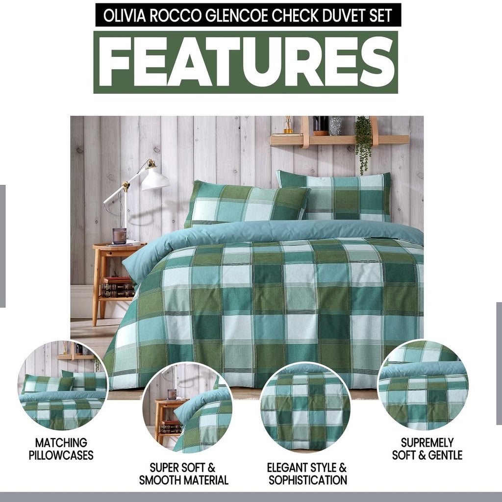 OLIVIA ROCCO Glencoe Check Duvet Cover Set Reversible Polycotton With Pillowcases - Joe’s Haven