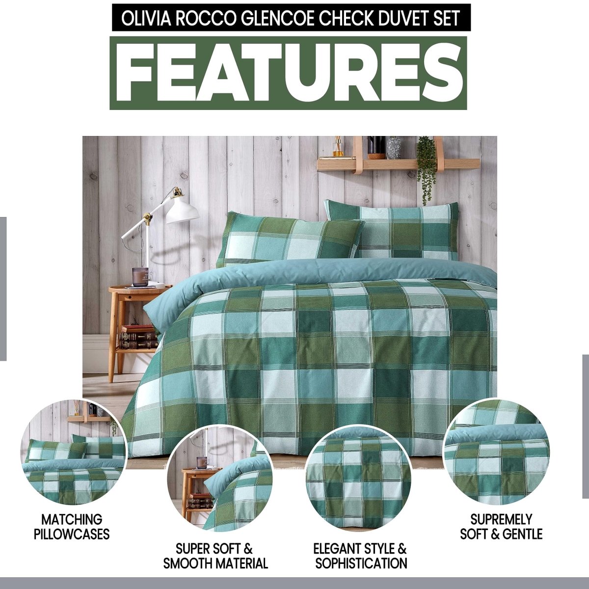OLIVIA ROCCO Glencoe Check Duvet Cover Set Reversible Polycotton With Pillowcases - Joe’s Haven