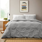OLIVIA ROCCO Pintuck Grey Microfibre Duvet Cover Set With Pillowcases Soft Breathable - Joe’s Haven
