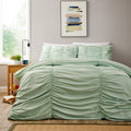 OLIVIA ROCCO Ruched Sage Green Microfibre Duvet Cover Set With Pillowcases Easy Care - Joe’s Haven
