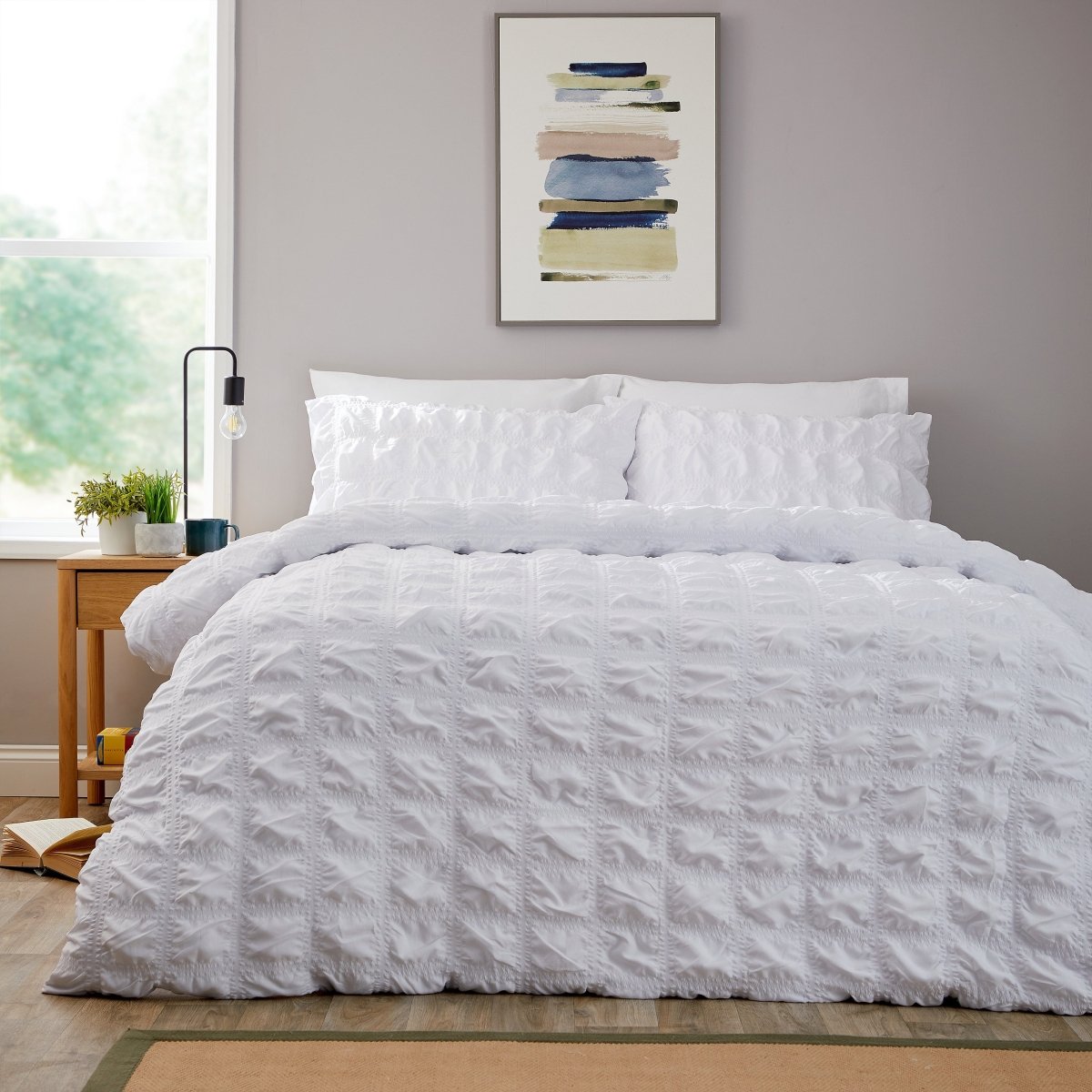 OLIVIA ROCCO Duvet Cover Set Microfibre Quilted White With Pillowcases Easy Care Bedding - Joe’s Haven