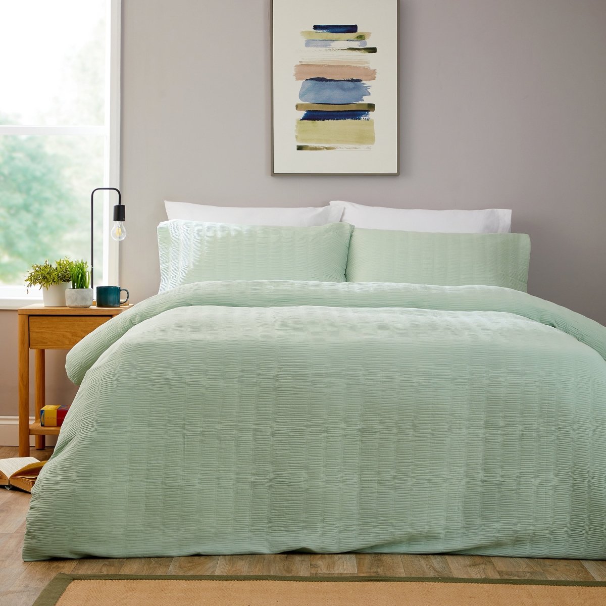 OLIVIA ROCCO Belgravia Sage Green Microfibre Duvet Cover Set With Pillowcases Easy Care - Joe’s Haven