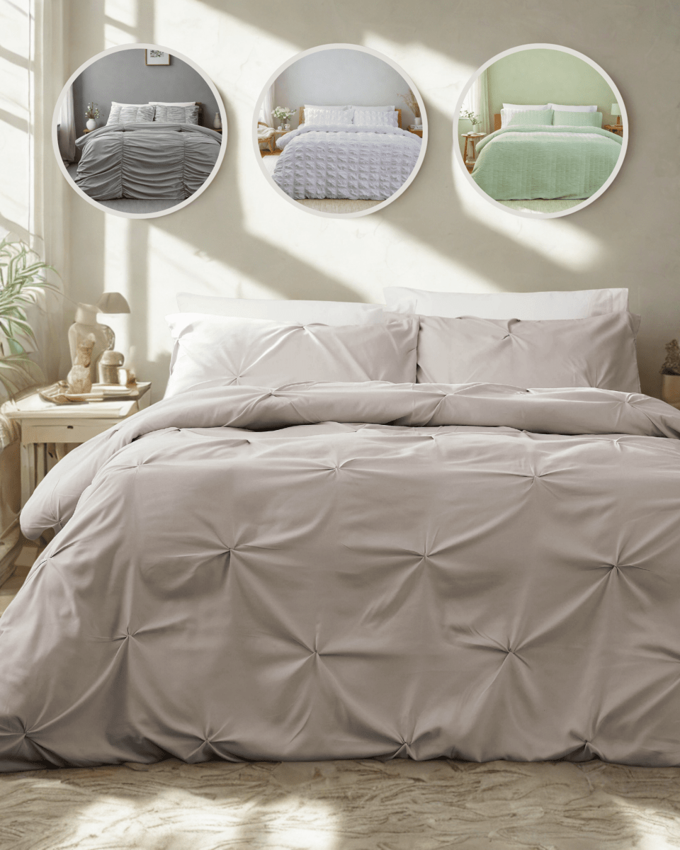 OLIVIA ROCCO Textured Pintuck Ruffles Pleated Microfibre Duvet Cover Set With Pillowcases - Joe’s Haven