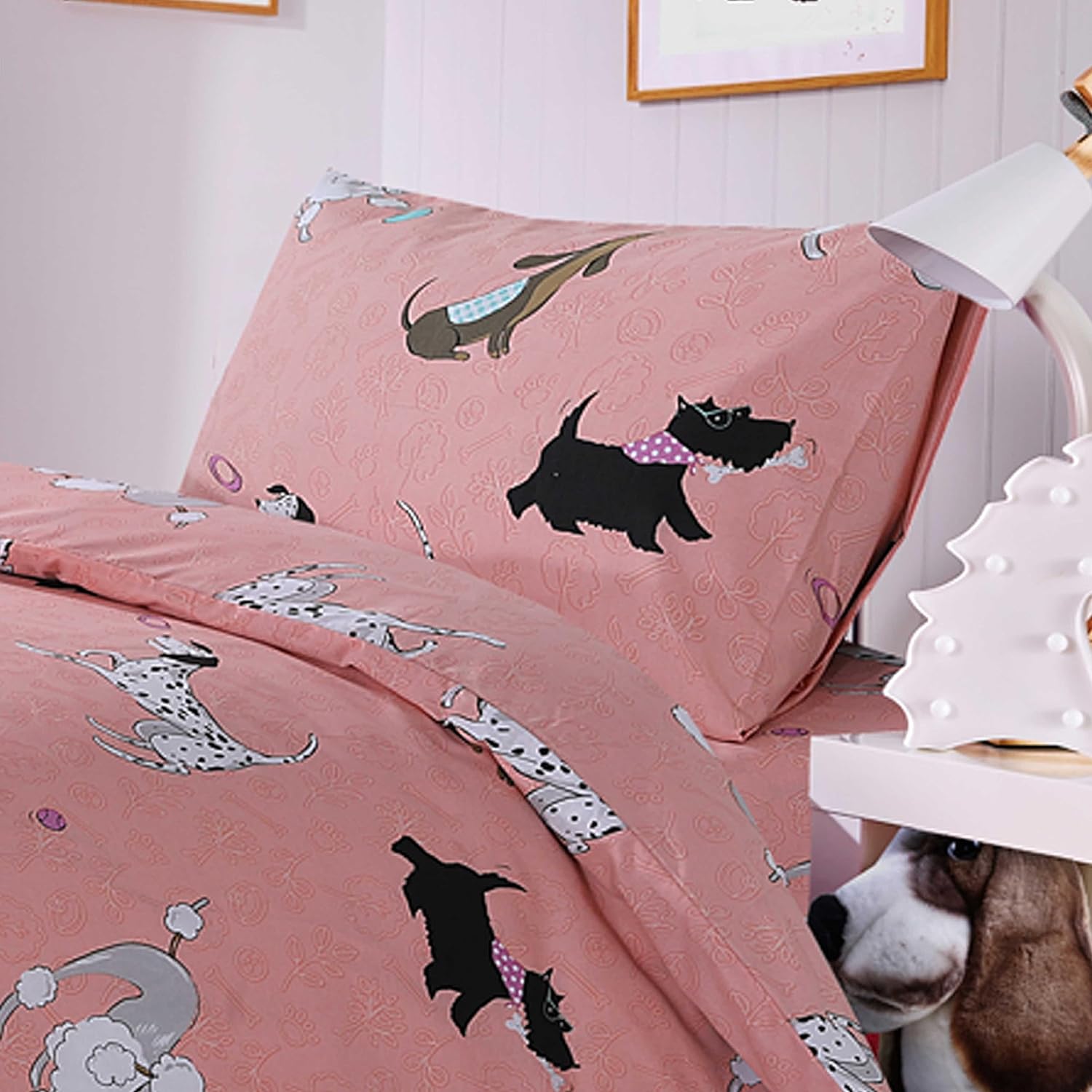 OLIVIA ROCCO Pink Dog Print Duvet Cover Set With Matching Curtains Cotton Blend Bedding - Joe’s Haven