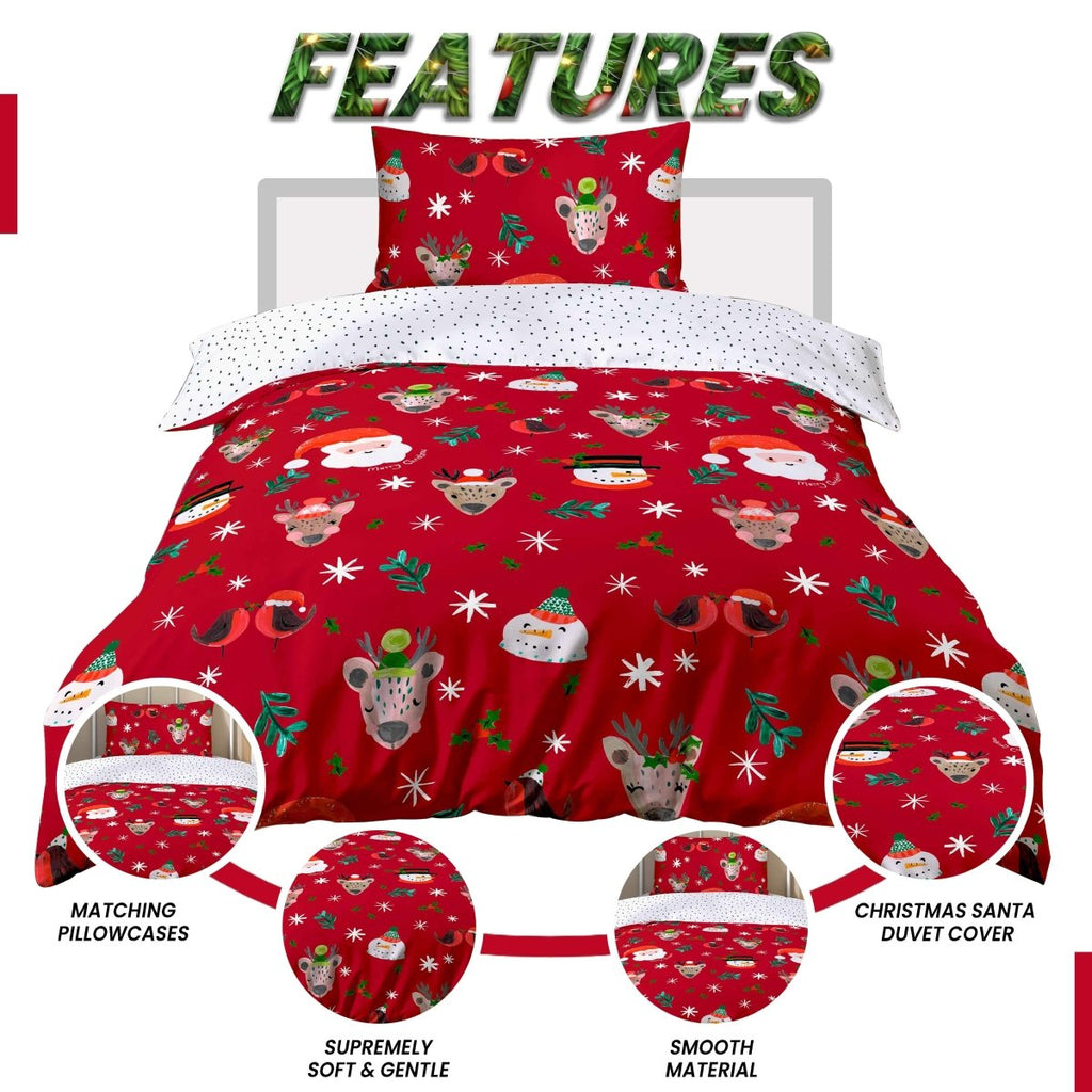 OLIVIA ROCCO Santa Duvet Cover Set With Pillowcases Reversible Xmas Snow - White Design - Joe’s Haven