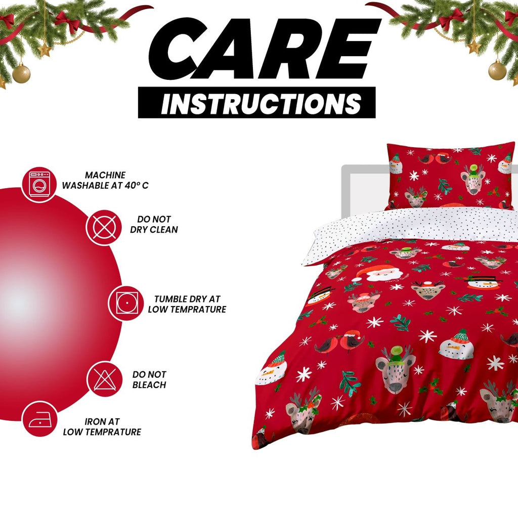 OLIVIA ROCCO Santa Duvet Cover Set With Pillowcases Reversible Xmas Snow - White Design - Joe’s Haven