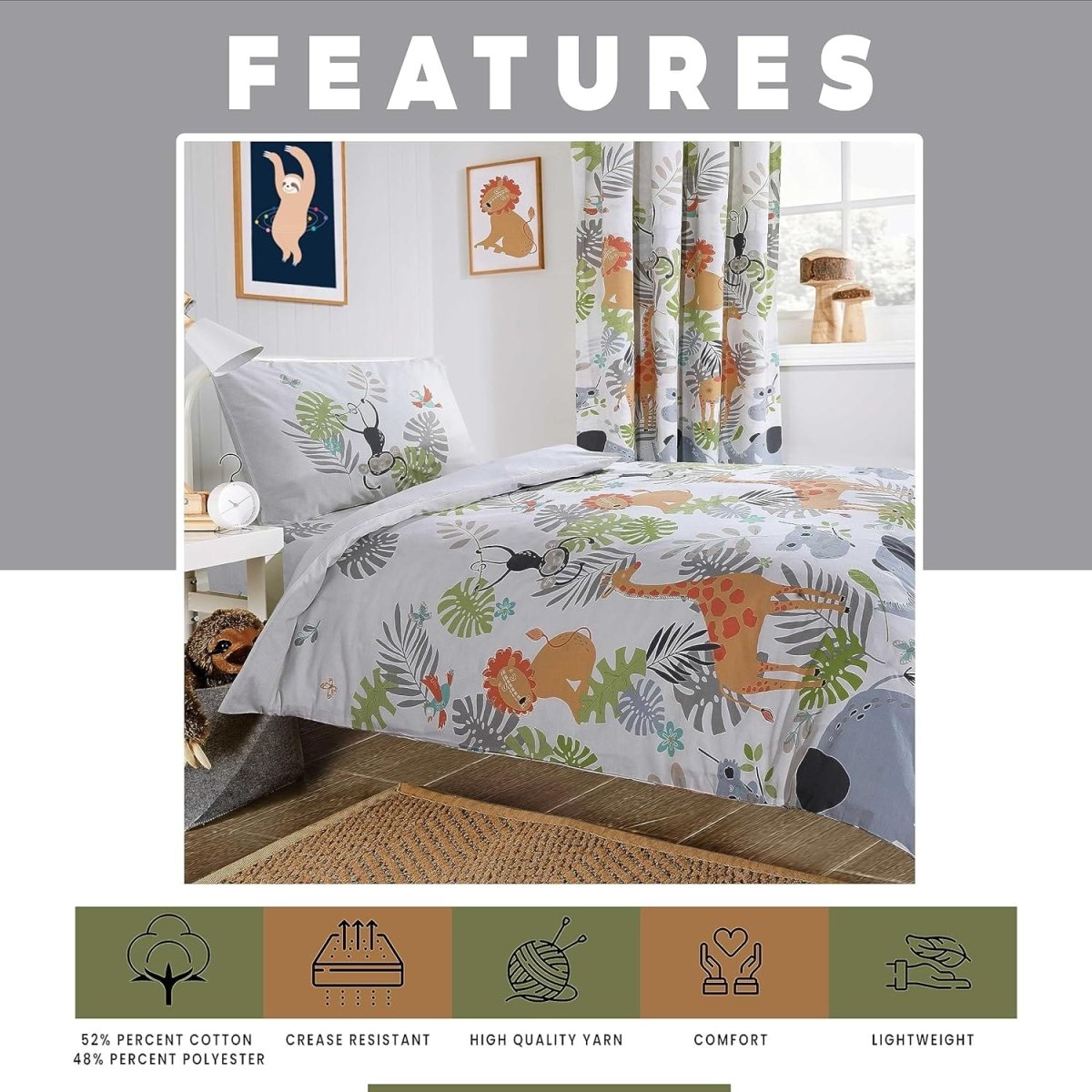OLIVIA ROCCO Kids Safari Jungle Animal Print Duvet Cover Set With Pillowcase Soft Cosy - Joe’s Haven