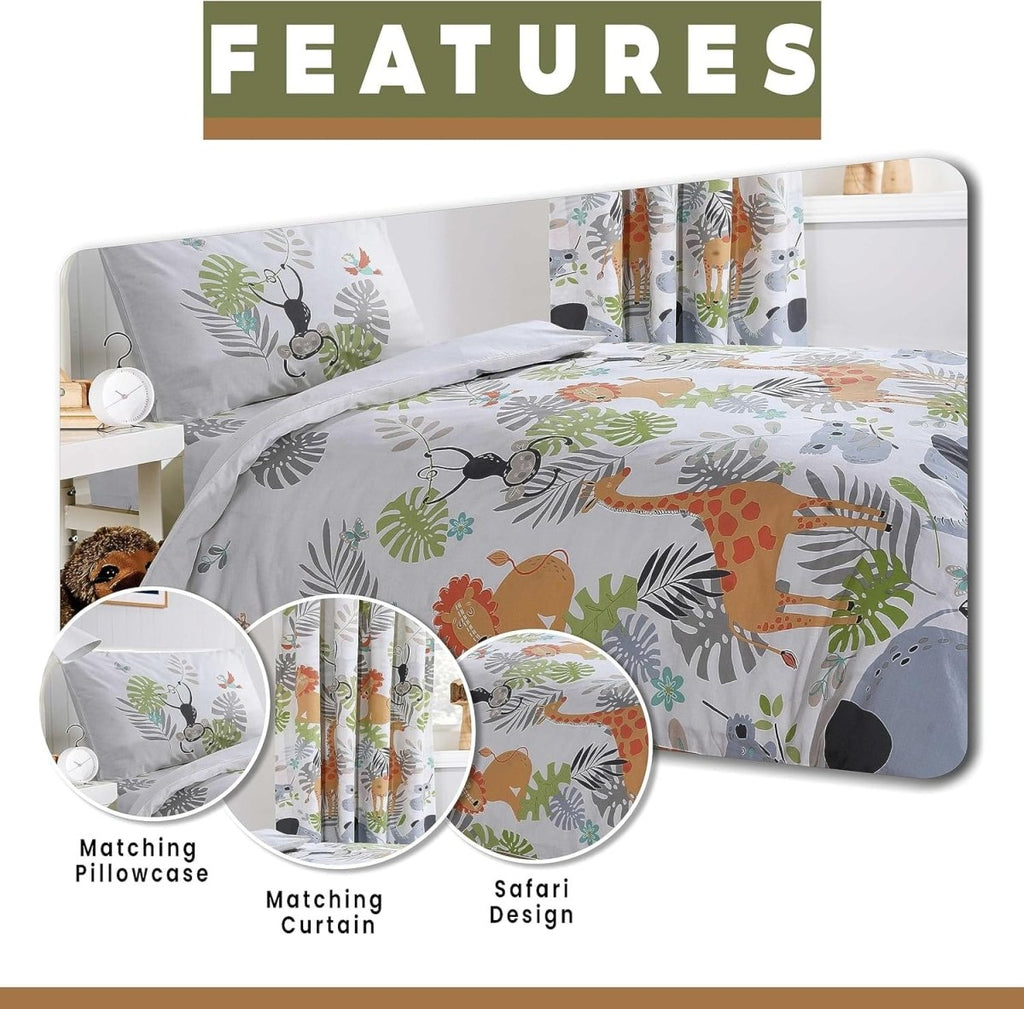 OLIVIA ROCCO Kids Safari Jungle Animal Print Duvet Cover Set With Pillowcase Soft Cosy - Joe’s Haven